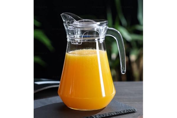 KiKiluxxa Glass Water jug 1.5 Liter Dispenser Set of 1 Glass Water jug & Mason Jar, Jug for Water with Plastic Cap, for Juice Water iced Tea Pitcher (Refoza Jug)