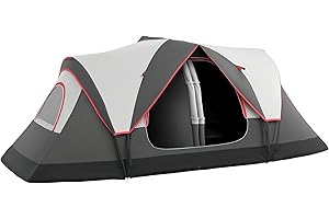 Outsunny Tenda da Campeggio 6-8 Posti con 2 Stanze Separate e Porte con Cerniera, Tenda Campeggio a Tunnel con Borsa di Trasporto, Protezione PU2000mm, 450x215x180 cm