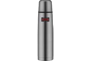 THERMOS LIGHT & COMPACT BEVERAGE BOTTLE 1l, stone grey, Thermosflasche Edelstahl, Isolierflasche grau mit Trinkbecher, 24 h heiß / 24 h kalt, spülmaschinenfest, absolut dicht, BPA-frei