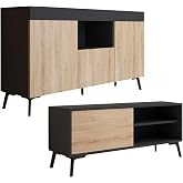 MB Muebles Bonitos | Kai Living Room Furniture Set with Sideboard and TV Cabinet | Modern Design | Matte Melamine | Black and