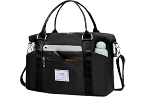FIORETTO Womens Sports Gym Tote Bag Duffle Bag with Wet Pocket, Travel Bag Weekend Overnight Bags with Removable Strap, Water-resistant Carry On Bag Hospital Holdalls for Women Black
