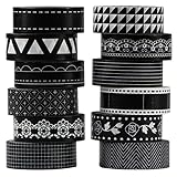 12 verschiedene Motive UOOOM 12 Rolls Beautiful Washi Tape Masking Tape deko Klebeband Schwarz Weiß Klebebänder DIY Scrapbook deko