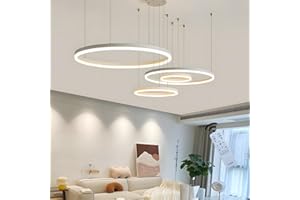 WAYLUOUNG Moderno Lampadario A LED, 4 Anelli (40+60+80+100 cm) 120 W, Illuminazione A Ciondolo A LED Acrilico A Acrilico A Remoto Dimmerabile, Lampada Appesa Al Soffitto, Cucina Da Pranzo Per Foyer (Bianco)