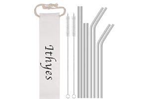 Ithyes Lot de 10 pailles réutilisables en acier inoxydable, longues pailles en métal, brosse de nettoyage, lavable, convient pour jus et boissons, 265 mm/215 mm (argent)