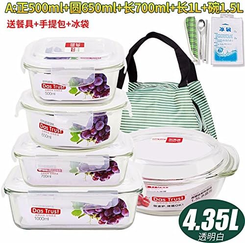 Yxhflo Borosilicate Pyrex Glass Containers Microwave Dedicated Fresh Cartridge Admit W/Cover Glass Bowl 5 Kit , 5 Transparent White Piece A+ Tote Bag