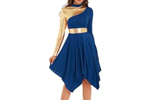 inlzdz Tanzkleid Damen Eiskunstlauf-Kleid Langarm Asymmetrischer Saum Kleider Ballettkleid Ballettkleidung Turnanzug Tanzkostüm für Abschlussball