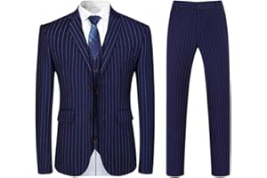 YOUTHUP Abito Uomo Striscia Verticale 3 Pezzi da Completo Slim Fit Formali d'Affari Blazer Gilet Pantaloni