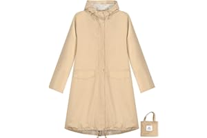 ANYOO Veste de Pluie Imperméable pour Femmes avec Capuche, Manteau de Pluie Léger et Long, Coupe-vent et Trench