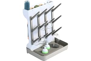 Cubble Baby Bottle Drying Rack – Vertical Space Saving Stand for Bottles, Teats & Pump Parts – Holds 12+ Items, Compact & Portable Drying Organizer for Newborn Essentials – BPA-Free (Grey)