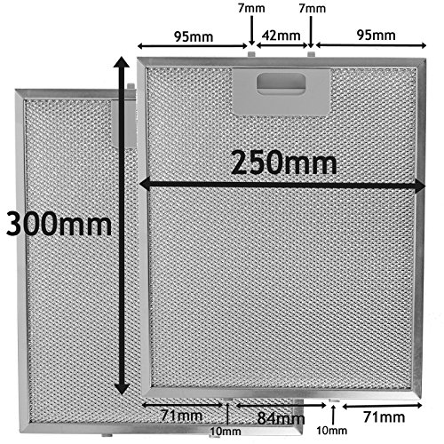 examen Spares2go filtre en maille métallique pour Brandt hotte de cuisine/ventilateur d'extraction d'air Grille d'aération (lot de 2 filtres, Argent, 300 x 250 mm)