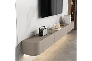 Btsunotr Mueble TV Suspendido,Montado En La Pared Armario De Almacenamiento con Puertas Consola De Entretenimiento Multimedia Armario De TV 120-300cm Esquina Redonda (Khaki, 220cm)