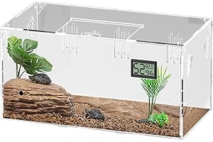 Giznzg Réservoir de terrarium pour reptiles, escargots, terrarium en acrylique, transparent, avec température, hygromètre, araignées, terarium, boîte d'élevage de reptiles, réservoir L (sans plateau)