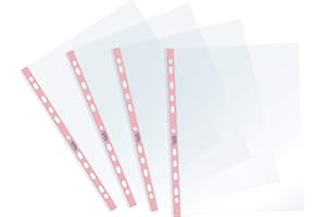 Favorit Buste Perforate, Lucide, Alto Spessore, 22 x 30 cm, 25 Pezzi, Trasparenti con Banda Colorata Rosa Pastello