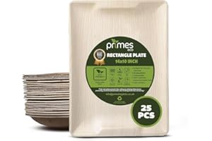 PRIMES ECO 25 PCS Disposable Palm Leaf Serving Trays, Large 14x10 Inch (35x25cm) Eco Friendly Biodegradable Platters for Party Food, Catering Trays & Serving Platters, Microwave Safe