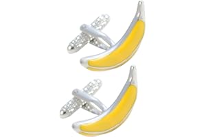 COLLAR AND CUFFS LONDON - Spinki do mankietów premium z prezentacyjnym pudełkiem bananowym – mosiądz – wygięte jedzenie owocowe giętkie owoce – żółte i srebrne kolory