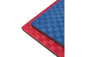 JOWY Tapis en Mousse de Caoutchouc Structure Tatami Puzzle 20mm Gym Floor 5 Lignes Idéal Arts Martiaux, Judo, Tatami Japonais | 1m x 1m x 2cm Couleur Rouge et Bleu