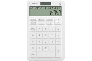 GUYUCOM Desk Calculator with Upgraded History Recording and Track Back Funtion, Percentage, 2-Lined Large Clearly LCD Display, 12-Digit, Big Sensitive Button White