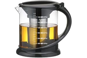 TAMUME 1000ml Negro Tetera Vidrio Duradero con Tetera Protector Y Filtro de Acero Inoxidable Adecuado para Elaboración del Té (1000ML Negro)