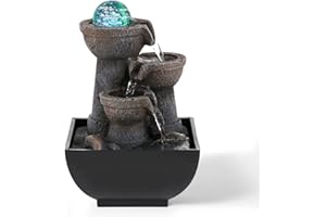 ‎DYNA-LIVING Dyna-Living Tischbrunnen mit Rollender Kugel, Tischplatte Zimmerbrunnen Wasserfall Brunnen für Indoor Wasserbrunnen für Home Office Decor, Polyresin