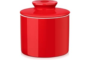 LOVECASA Contenitore per Burro con Coperchio, Contenitore in Porcellana per Conservare il Burro, 6,5 once stile francese Burriera, Rosso