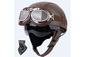 BEYSWAGE DOT/ECE Genehmigt Leder Halbschalenhelm, Retro Motorrad Halbhelm mit Brille, Schnellverschluss Schnalle, Erwachsene Halbschale Jet-Helm, Scooter-Helm, für Cruiser, Scooter(55~62CM)