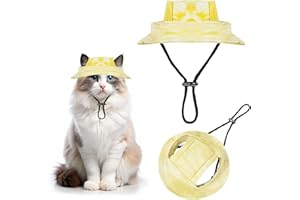 Vlecexs Haustier Fischerhut Sonnenschutz Katzen Kleine Sonnenhaube Sonnenhut Hundehut Baseballmütze Verstellbar Sommer Hundemütze Ohrlöchern Outdoor Aktivitäten Strand S 27cm Gelb