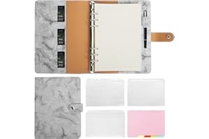 A5 Ring Binder Notebook,Skycase Leather 6 Ring A5 Binder with A5 Refill Papers,Subject Dividers Paper Sheet,Binder Pockets, Travel Binder Journal Personal Planner Grey