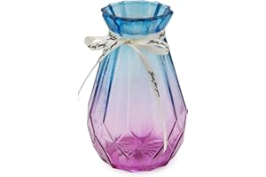 OFFIDIX Jarrón de Vidrio Degradado Multicolor florero geométrico facetado Colorido florero de Vidrio para el hogar, la Oficina o la Boda (Azul púrpura)