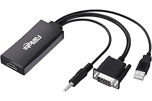fairikabe Adattatore VGA a HDMI con audio, (sorgente di uscita VGA del PC a TV/monitor con display di ingresso HDMI), convertitore vga maschio a hdmi femmina per monitor, 1080p