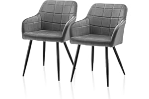 ‎TUKAILAI TUKAILAI Esszimmerstühle 2er Set Samt mit Armlehne und Rückenlehne, Küchenstuhl Polsterstuhl Wohnzimmerstuhl Sessel Polstersessel Stuhl, Gepolsterter Sitz, Metallbeine, Armlehnstuhl Sessel Grau