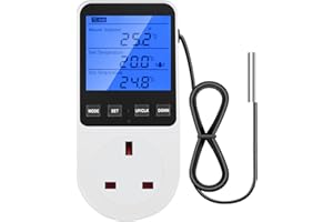 diymore 13A Thermostat Socket with Clock Timer,2900W Temperature Controller Thermostat Plug with Sensor for Greenhouse Aquarium Refrigerator