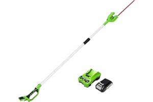 Greenworks G24PH51K2 Cordless Pole Hedge Trimmer with Split Shaft, 51cm Dual Action Blades, Blade Cuts Up to 18mm, 125 Degree Head Pivot, 1500spm, 24V Battery & Charger, 3 Year Guarantee