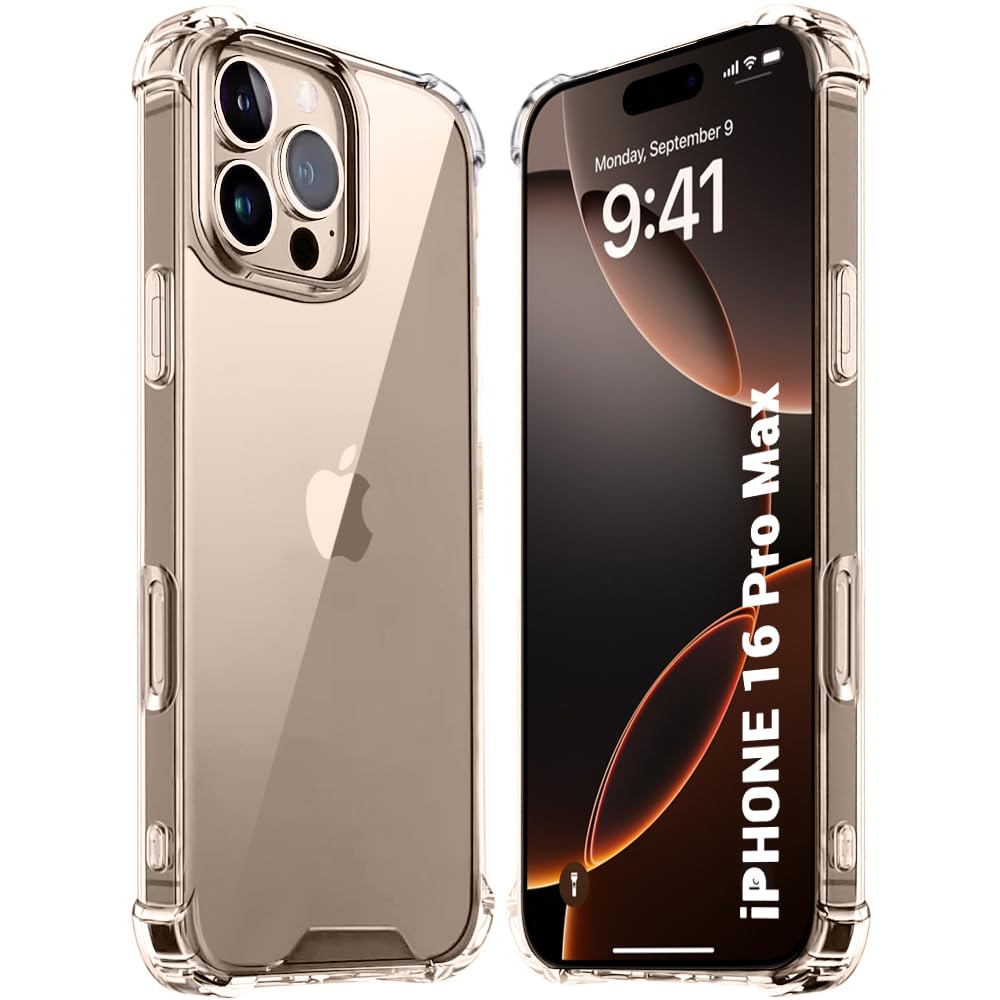 TheGiftKart Crystal Clear Back Cover Case for iPhone 16 Pro Max | 360 Degree Protection | Shock Proof Design | Transparent Back Cover Case for iPhone 16 Pro Max (Transparent Bumper)