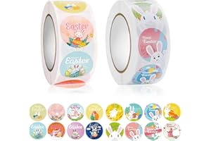 VPOUERY 2 Pezzi Rotoli di Pasqua Adesivo 1000PCS Adesivi Coniglietto Pasquale per la Decorazione del Regalo di Pasqua Sacchetti di Carta Scatole Scrapbooking Biglietti d'Auguri
