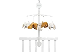 Nattou Charlie Dog Mobile with Musical Box, Soft Lying Song Le-La-Lu, 65 x 31 cm, Vegan, Cotton/Polyester, White & Brown
