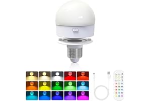 Cadrim Rechargeable Light Bulb, Battery Operated Emergency Lamp with Remote LED Bulbs Detachable Charging Wall Sconce 3 Color, RGB, Timer, Dimmer, E26/E27, for Non-Hardwired, Power Outage, 1 Pack
