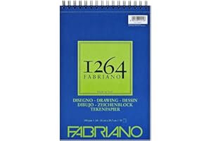 Honsell 19100646 Fabriano Design - Blocco da disegno con rilegatura a spirale, 1264, 180 g/mq, DIN A4, 50 fogli di carta bianca naturale satinata a grana media, senza acidi, per tutte le tecniche di