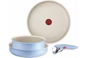 Tefal Ingenio Serenity, Batterie de cuisine 4pièces, Revêtement antiadhésif, Poignée amovible sécurisée, Design empilable, L827S404