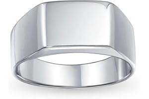 Bling Jewelry Geométrica Personalizar Grabar Rectángulo Ancho Simple Inicial Monograma Signet Anillo Para Hombres .925 Plata De Ley Acabado Brillante