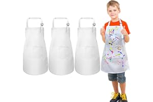 umboom 3 Pezzi Grembiuli per Bambini, Bianco Grembiule da Cucina per Ragazzi Ragazze, Regolabile Chef Grembiule con 2 Tasche, Scuola Grembiuli per Pittura, Gioco, Cottura, Artistico, Giardino