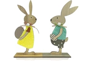 WELLXUNK Osterhase Deko aus Holz, 2 Stück Osterhasen Deko zum Hinstellen, Osterdeko holz Hase Deko, Ostern Hase Aufsteller, Osterhase Figur Holz, Osterdekoration Garten Osterhasen