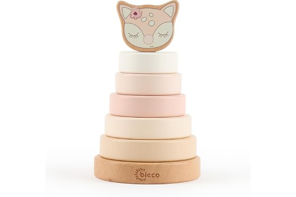 Bieco Tour en Bois Empilable pour Bébé - FSC® Durable - 19 cm - À partir de 1 an - Anneaux Éducatifs