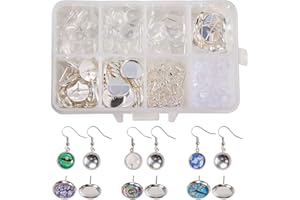 SUNNYCLUE 1 Caja 120 Piezas Cabujones Pendientes Kit Fabricación de Joyas Bisuteria Incluir 60 configuraciones de Bisel con 60 unids 12mm cabujones de Vidrio (Cuelga y Tachuelas, Plata)