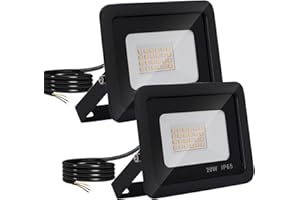 MILLE LUCCIOLE Projecteur LED Exterieur 20W 2 Piéces,2000LM Spot LED Extérieur,Projecteur avec 24 LEDs Eclairage Exterieur IP65 Etanche,3000K Blanc Chaud Projecteur LED Extérieur,Pour Jardin,Garage,Entrée【Noire】