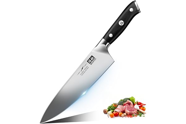 SHAN ZU Couteau de Chef 20cm - Couteau de Cuisine Professionnel Couteau de Chef Professionnel Lame Ultra-fine en Acier Inoxydable Allemand et Poignée en Bois Antidérapante Confortable