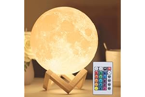 Mydethun 16 Colors LED 3D Moon Lamp with Wooden Stand, 7.1 inches - Remote Control, USB Charging, LED Night Light Lamp for Kids, Girls, Bedroom, Home Decor, Gifts Women Christmas New Year Birthday