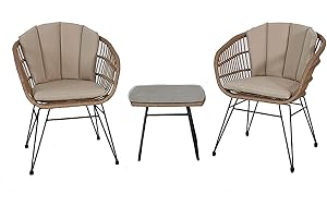 SIGNATURE HOMES AND GARDENS SH&G Tatton Wicker Bistro Set | 3 Piece Rattan Wicker Garden Furniture | Brown Drinks Table and Armchairs
