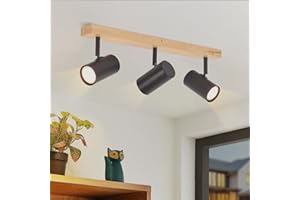 Glitzerlife Hallway Lamp Black 3 Bulbs Ceiling Spotlight - Wooden Ceiling Spotlights GU10 Vintage Retro Metal Ceiling Light Adjustable 350° for Hallway Bedroom Living Room Light Bulb No Study Room