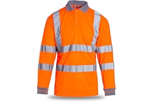 Blackrock Hi-Vis Long Sleeve Polo Shirt, Rail Orange T-Shirt, Work Utility & Safety Clothing, High Viz, Work Tops, Clothing PPE Workwear, Birds Eye Polyester, Class 3 Certified, Size XL