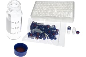 MUHWA Flaconcini HPLC da 2 ml, flaconcini per autosampler da laboratorio, fiala 9-425 con area di scrittura e graduazioni, tappo a vite, set in PTFE rosso e silicone bianco, confezione da 100 pezzi